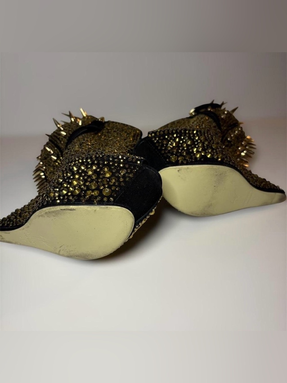 Giuseppe Zanotti Black Spike & Rhinestone Women's High Heels Wedge - Picture 2 of 3